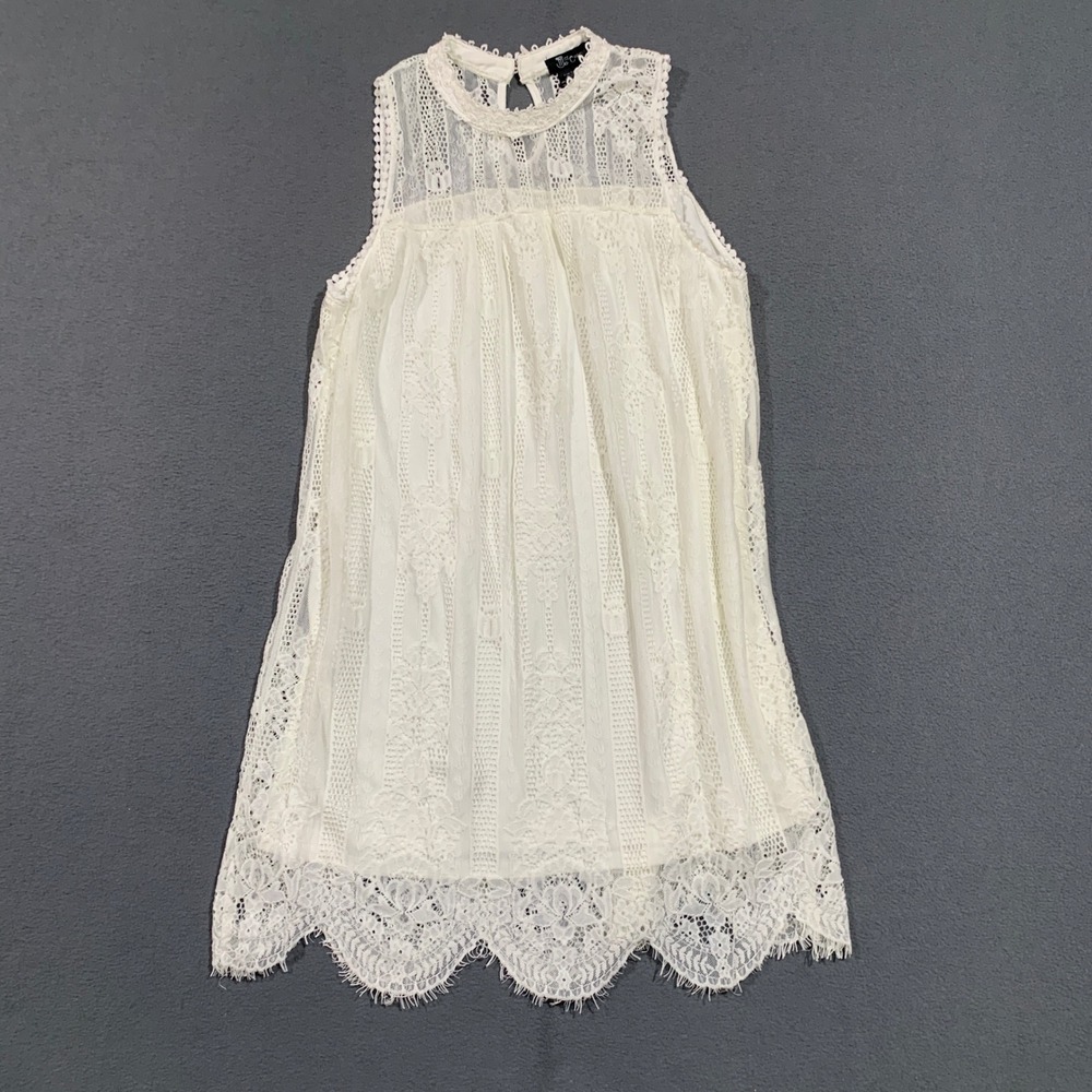 Miss Chievous Juniors Large White Lace Mini Dress Sleeveless Mock Neck Victorian